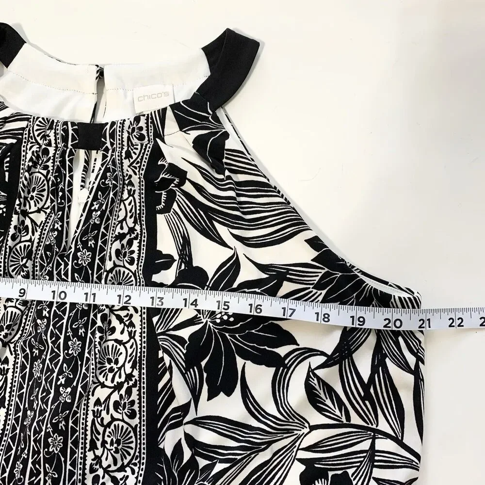 Chico’s Size 3 Marissa Jumpsuit Sleeveless Black White Graphic Floral Size XL 16 - Picture 13 of 16